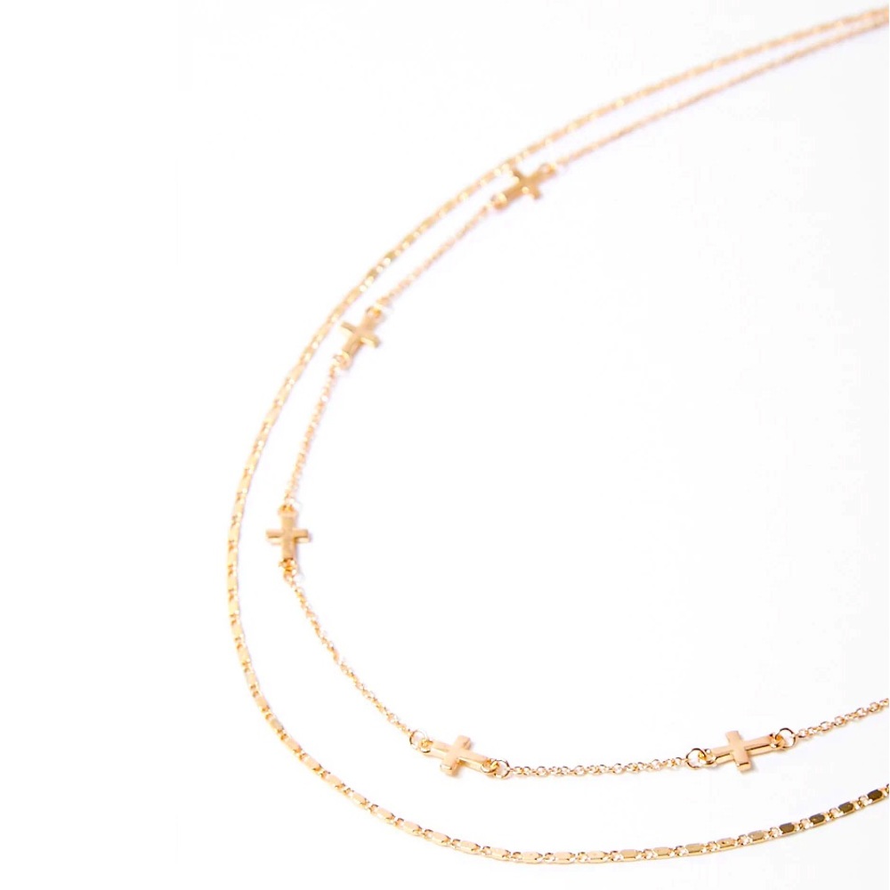 Layered Cross Necklace Gold - NWT